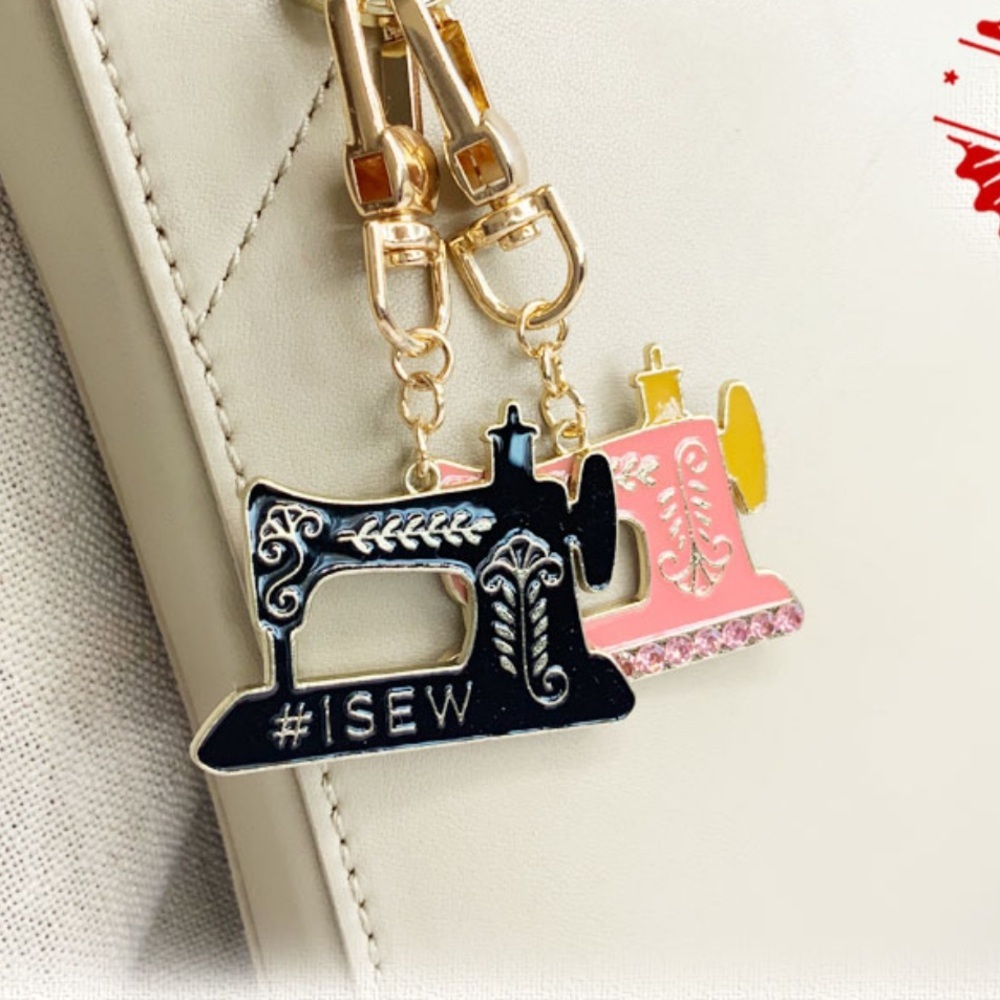 Elegant Black and Gold Sewing Machine Keychain - Picture 3 of 7